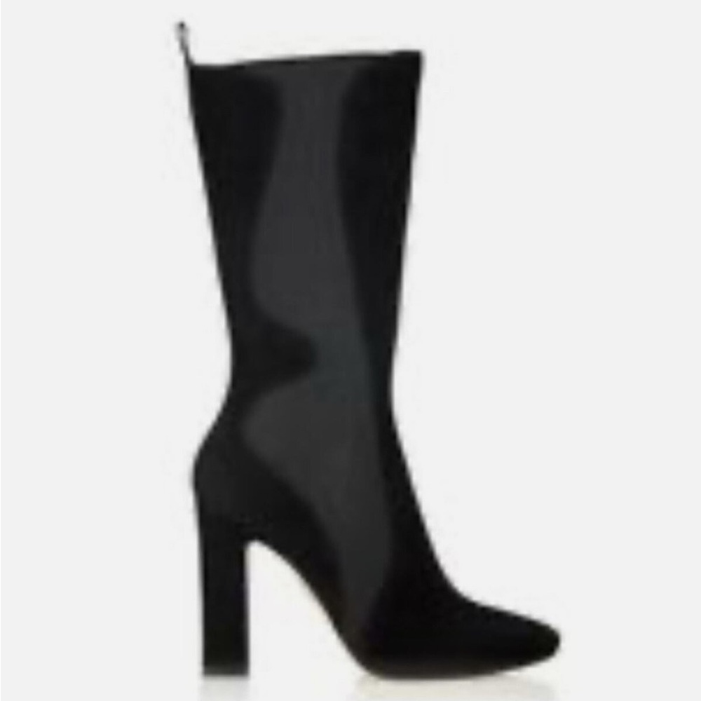 Tamara Mellon Libertine Black Suede Heel Mid Calf Boots Women